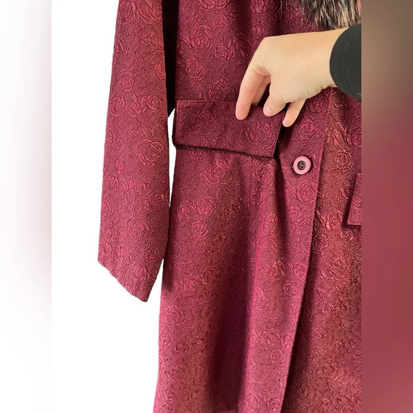 Vintage red floral fur trim women’s coat - Picture 4 of 6